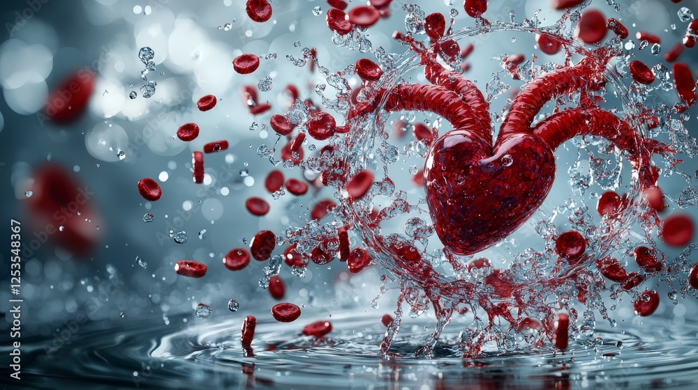 Aufkleber dynamic rhythmic heart splashing water abstract art fluid motion vibrant colors close-up emotions of