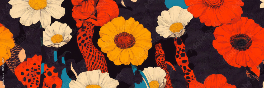 Poster vibrant seamless pattern featuring stylized flowers and african textures with intricate designs