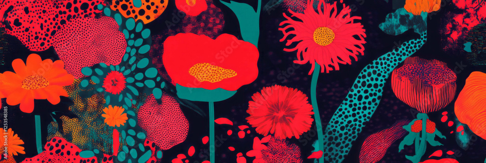 Poster seamless floral pattern featuring stylized stems and intricate african textures and lines