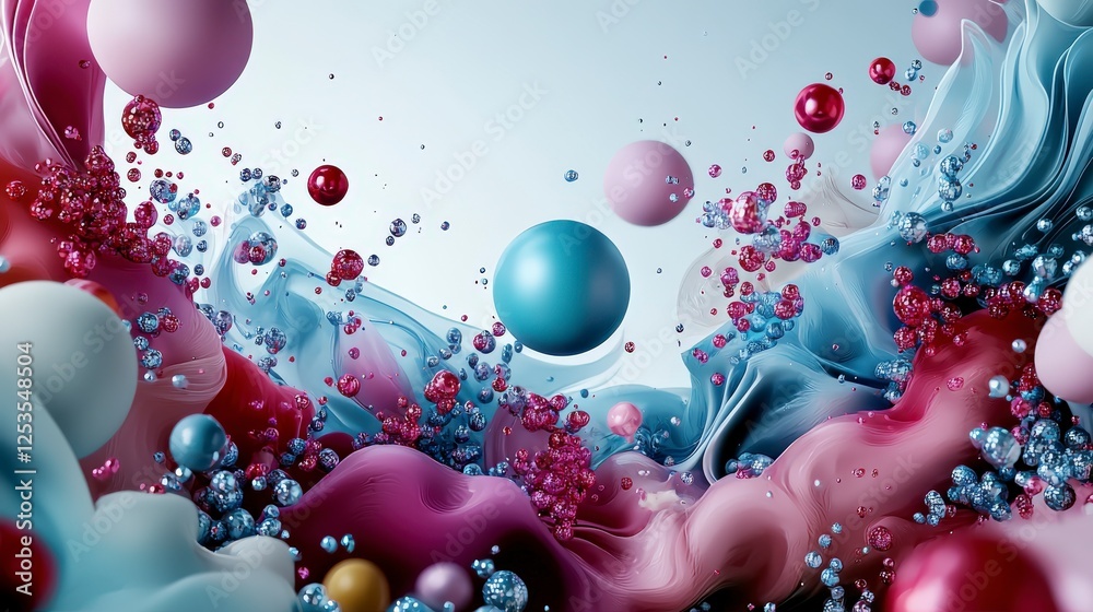 Poster Shapes expanding and contracting in a rhythmic pattern abstract digital art colorful fluid environment dynamic visuals