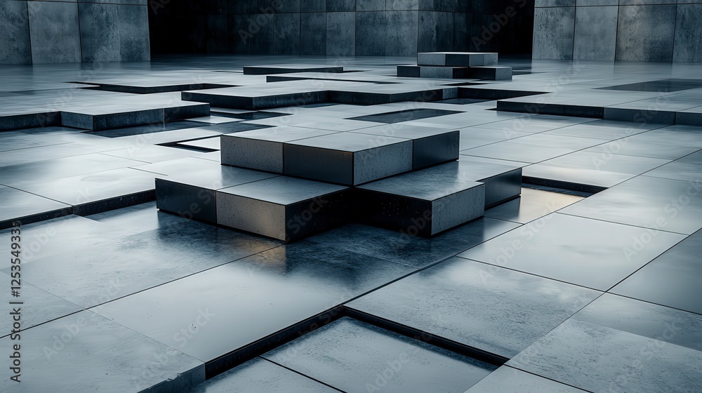 Leinwandbilder Fluid synchronization of stacking squares in a modernist space abstract photography minimalist design indoor setting
