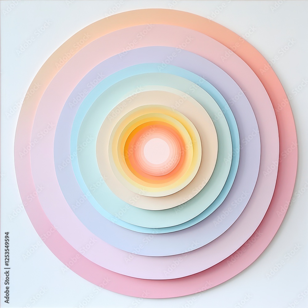 Poster subtle pastel-colored concentric circles stacked in a harmonious arrangement modern art studio setti