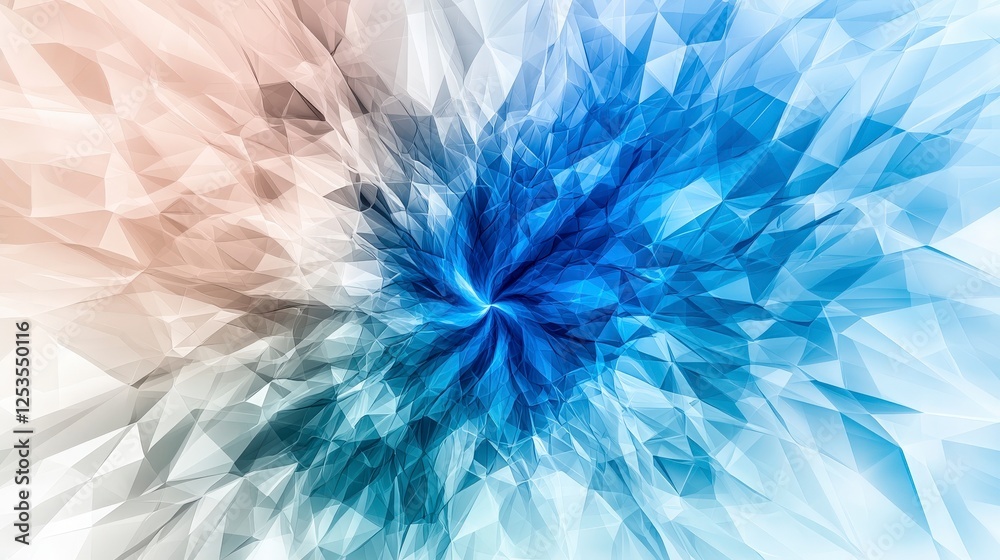 Aufkleber Dynamic triangular patterns expanding outwards digital abstract artwork blue and white color scheme artistic perspective