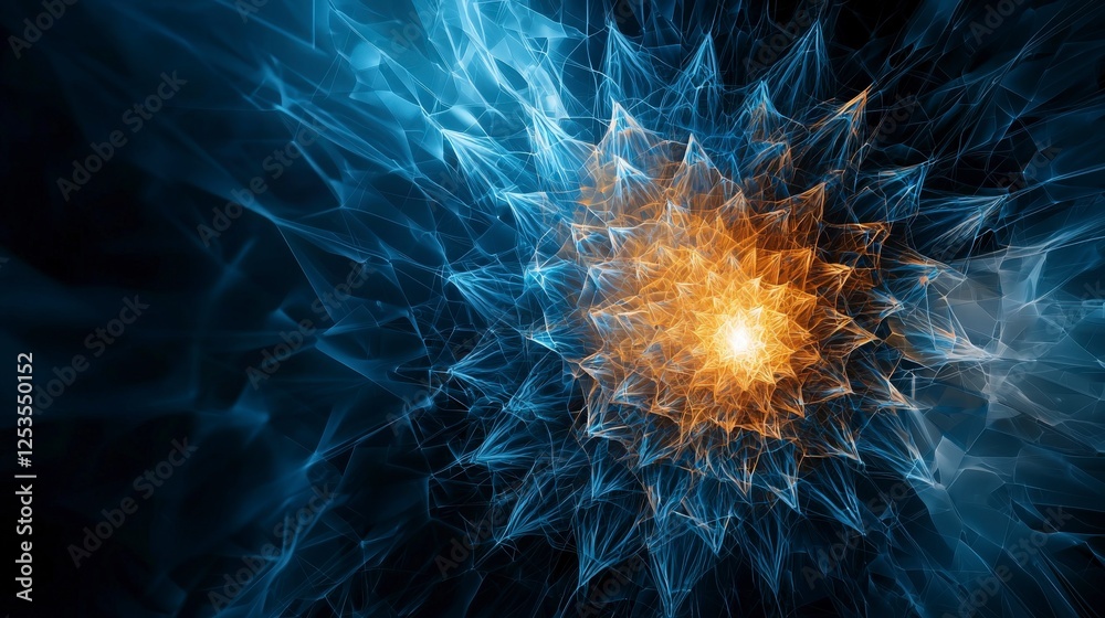 Aufkleber Dynamic triangles dispersing like an energetic explosion abstract digital art dark environment vibrant colors