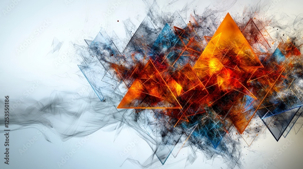 Poster Dynamic triangles expanding in colorful patterns digital art creation abstract artistic environment modern viewpoint
