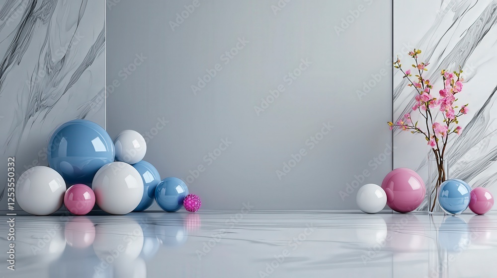 Poster shapes shifting with ease in modern minimalist interior studio space digital art calm environment ey