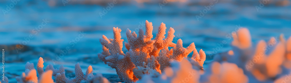 Poster close-up view of textured coral washed up on a beach with vibrant colors
