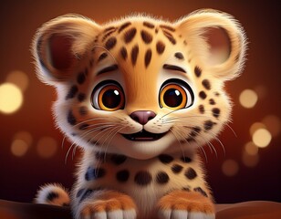 Niedliches Leopardenbaby, brauner Hintergrund