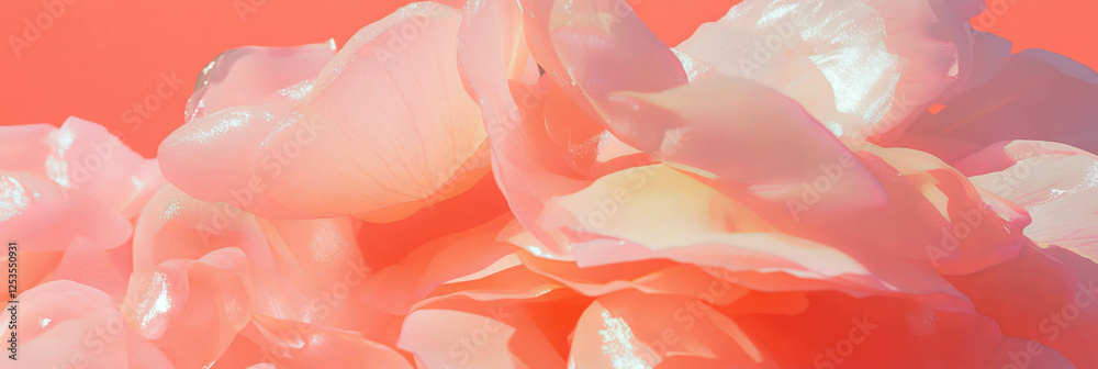 Poster Cluster of delicate sakura petals creates a soft texture on a coral background
