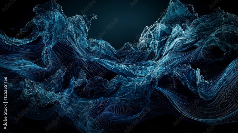 Poster Fluid motion waves abstract digital art seamless flowing lines dark background visual concept creative design