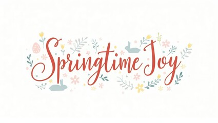 Springtime Joy Floral Design with Bunnies and Eggs Easter Spring Greeting Card