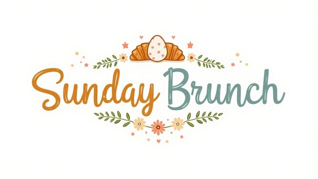 Delightful Sunday Brunch Design Croissants Egg Floral Frame