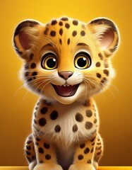 Niedliches Leopardenbaby, gelber Hintergrund