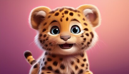 Fototapeta premium Niedliches Leopardenbaby, rosa Hintergrund