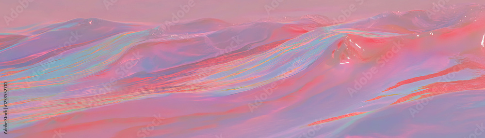 Poster Waves receding along sandy shore creating intricate patterns under bright sky