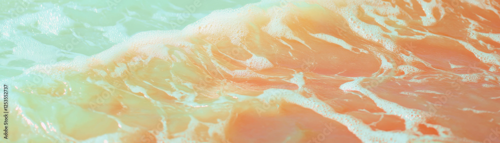 Poster waves retreating from the shore, leaving intricate patterns on wet sand