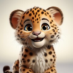 Obraz premium Niedliches Leopardenbaby, weißer Hintergrund