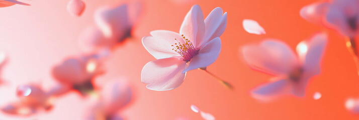 Scattering sakura petals dancing in a gentle breeze on a soft peach background
