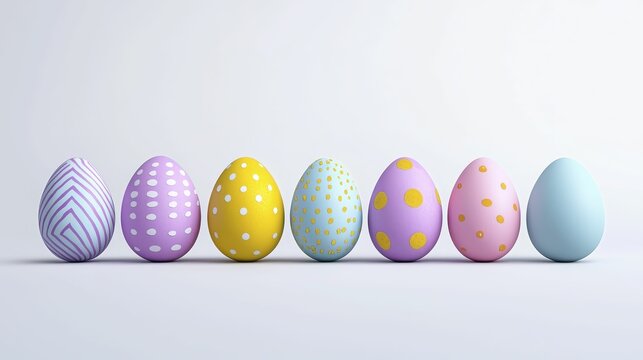 Pastel Easter Eggs With Geometric Patterns On White Background