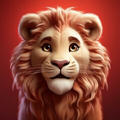 Obraz premium Niedliches Löwenbaby, roter Hintergrund