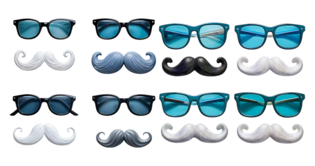 Stylish Sunglasses and Mustaches Collection for Creative Designs, isolated on transparent background
