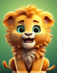 Obraz premium Hübsches Löwenbaby, grüner Hintergrund