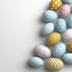 Fototapeta premium Pastel Easter Eggs With Various Patterns On White Background
