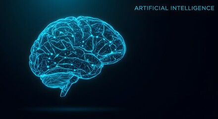 A visually stunning representation of artificial intelligence, made up of neural connections and glowing circuits. The background shows cutting-edge technology
