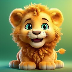 Obraz premium Hübsches Löwenbaby, grüner Hintergrund