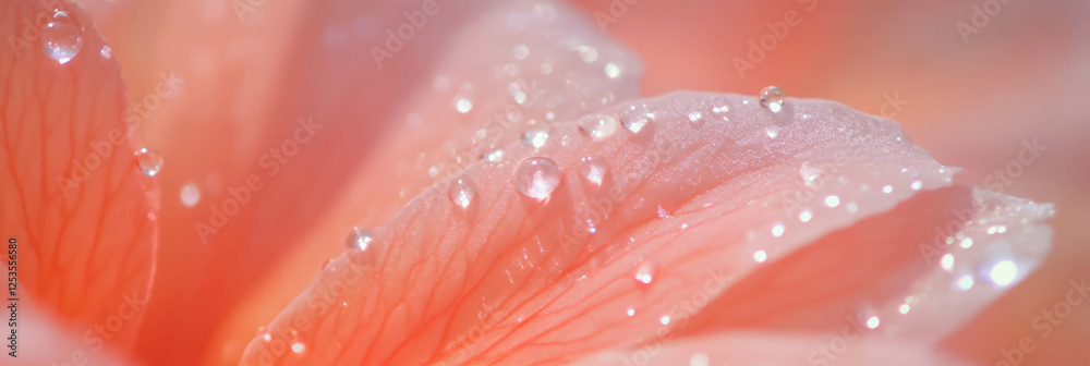 Poster dew-covered sakura petal resting on a bright background with sparkling highlights