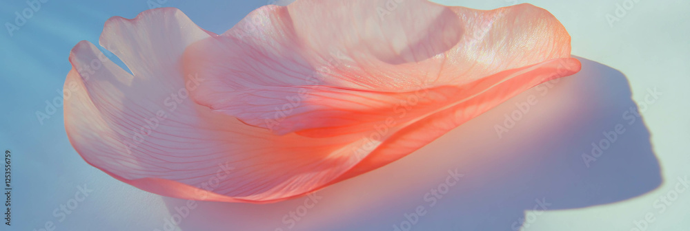 Poster Single sakura petal gently resting on a subtle white background with soft illumination