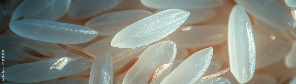 Poster detailed macro shot showcasing the texture of a single rice grain on a bright white background