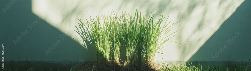 Aufkleber bright display of a single rice plant with intricate roots on a soft background
