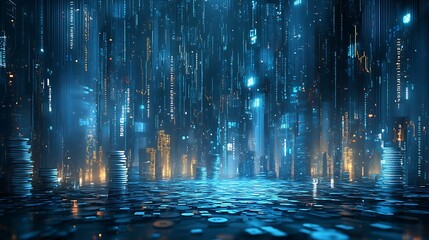 Fototapeta premium Futuristic Cityscape with Digital Data Streams