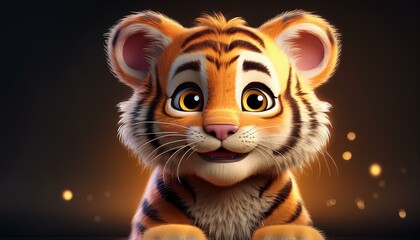 Niedliches Tigerbaby, schwarzer Hintergrund