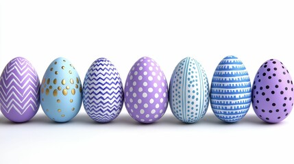 Row Of Decorated Easter Eggs On White Background