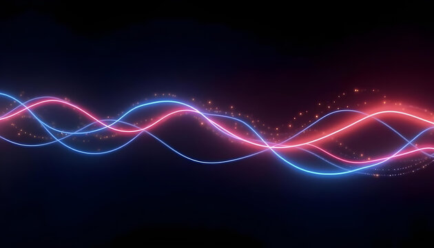 Ondas de sonido efecto ne&oacute;n en movimiento. Fondo negro