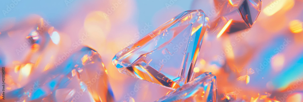 Poster intricate patterns of abstract ice crystals reflecting light in vibrant colors