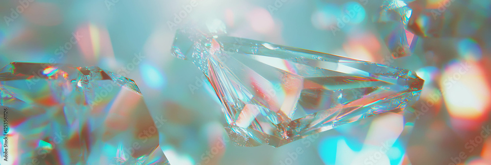 Poster intricate patterns of abstract ice crystals reflecting brilliant light in vibrant colors
