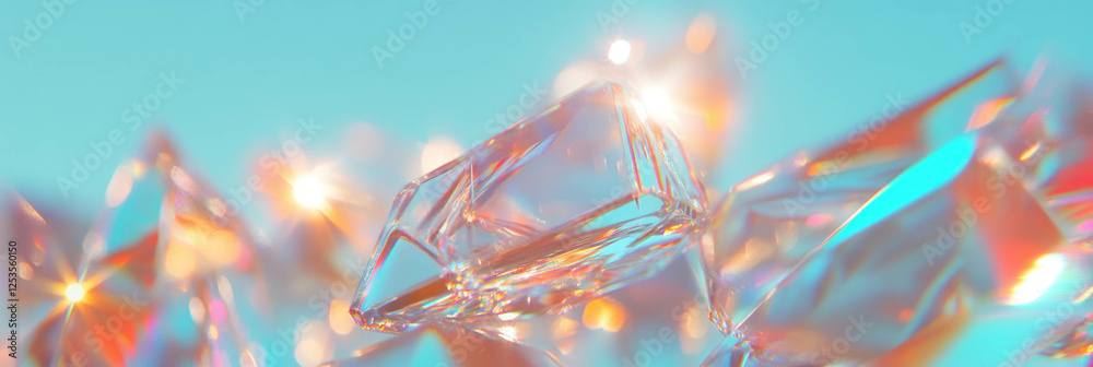 Aufkleber intricate patterns of abstract ice crystals reflecting light in a bright background