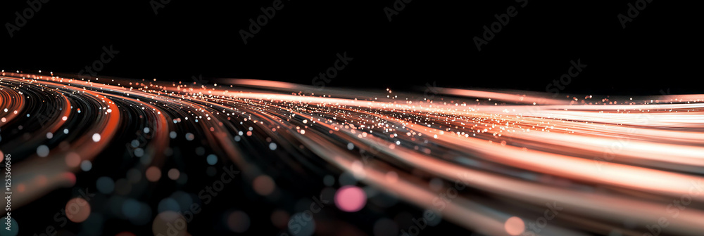 Poster Dynamic light trails and particles create a vibrant abstract background for visual excitement