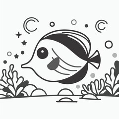 Vector fish in underwater coloring