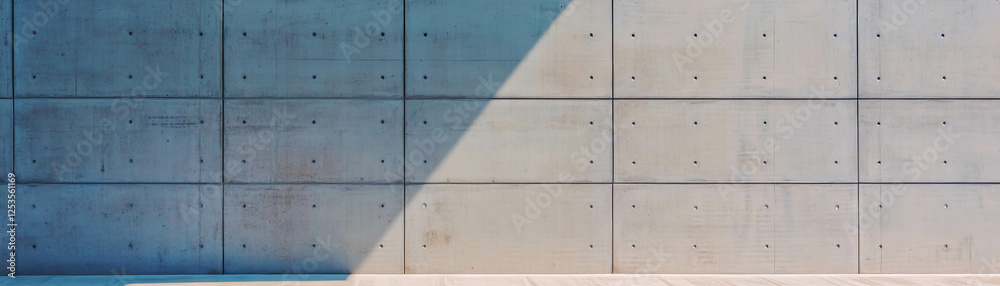 Poster modern architectural concrete wall with clean lines and smooth surface against bright background