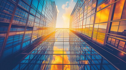 modern minimalist skyscraper at sunset