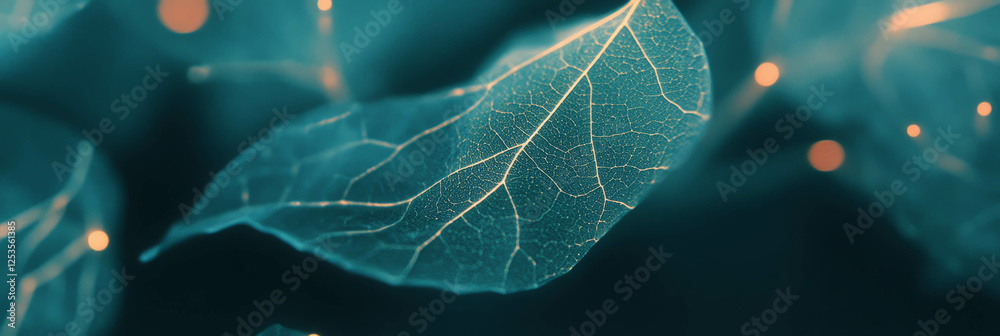 Fototapete Intricate veins of leaves with soft bokeh highlights creating a tranquil atmosphere