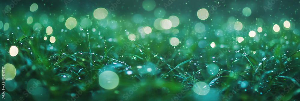 Poster Hazy bokeh highlights in a field of tall grass creating a serene atmosphere