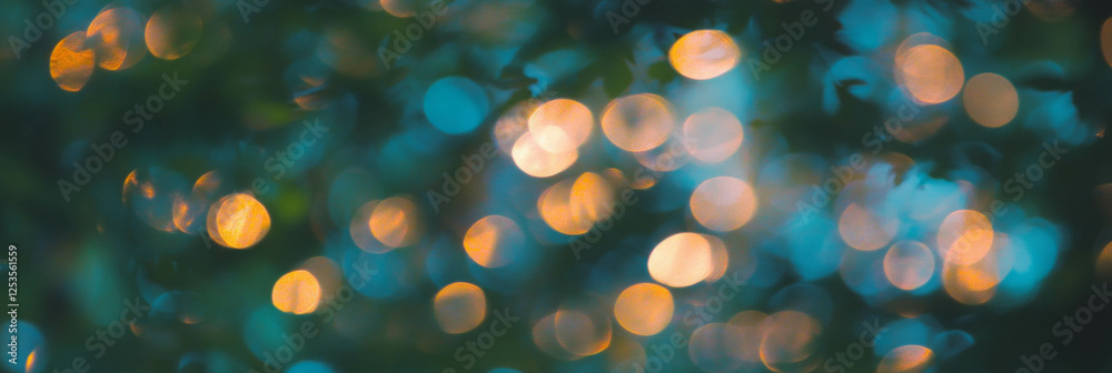 Poster soft bokeh circles among blurred forest foliage create a serene natural backdrop