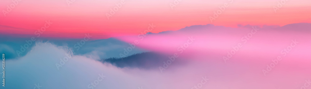 Leinwandbilder blurred landscape view through fog with soft outlines and calming tones at dawn