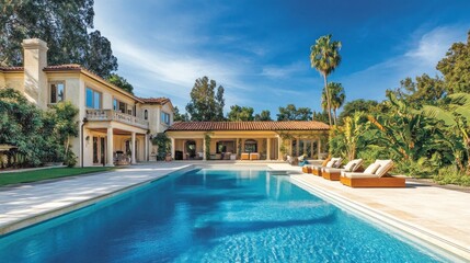 Mediterranean Villa with Pool and Lush Landscaping