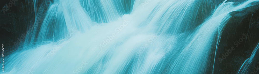 Poster beautiful blurred waterfall with flowing water and soft tones in a bright background